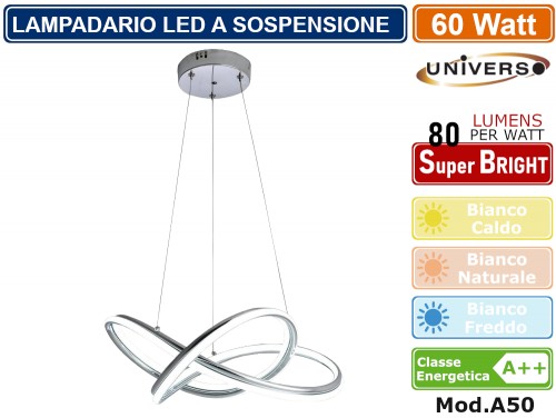 Gasiashop - A50 - LAMPADARIO LED A SOSPENSIONE MODERNO INTRECCIATO CON  FINITURA CROMATA 60W 3000K - 4000K - 6500K