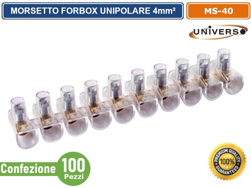 Gasiashop - MS-40 - CONFEZIONE 100 PEZZI MORSETTO FORBOX A CAPPUCCIO  UNIPOLARE TRASPERENTE PER CAVI CON SEZIONE 4MM