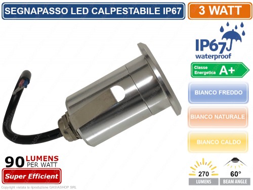 Kit da 10 faretti a led da incasso per esterni potenza 3W 300LM segnapasso  calpe - - SEGNAPASSO E FARETTI CALPESTABILI