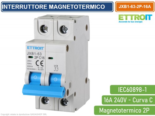SKU JX121660 Ettroit | Interruttore Magnetotermico 2P 16A 220V 6KA | Luxtec