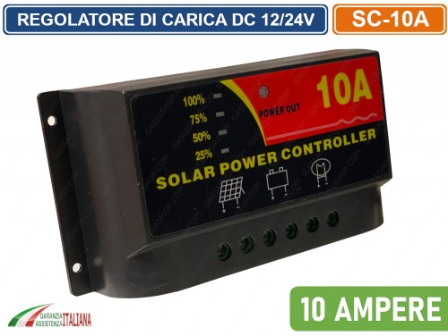 CONTROLLER REGOLATORE DI CARICA PANNELLI SOLARI 12V/24V 10A AUTOMATICO  PANNELLO